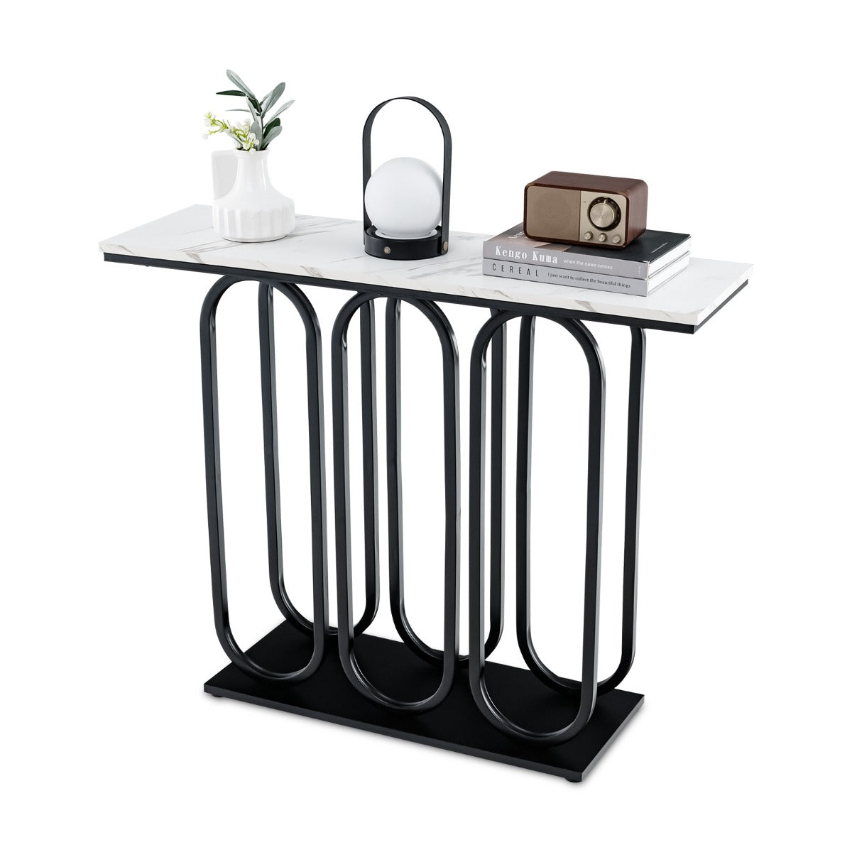 LIVSK Consoletafel - Verstelbare Poten - Stevig MDF en Metaal - Anti-Tipkits - 100 x 30 x 80 cm - Wit/Zwart