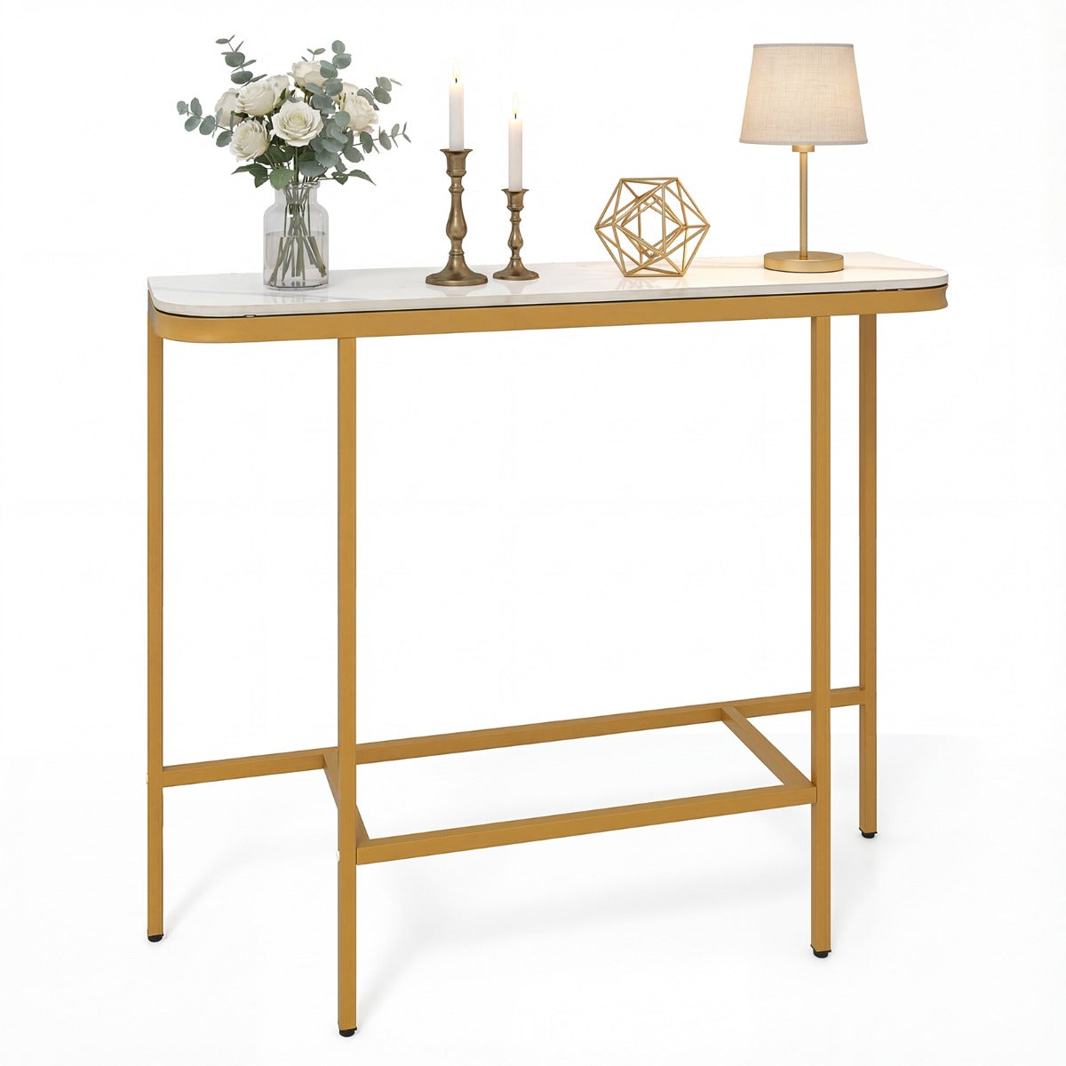 Livsk costway consoletafel voor in de hal moderne bijzettafel voor naast de bank met een blad van kunstmarmer en een metalen frame wit