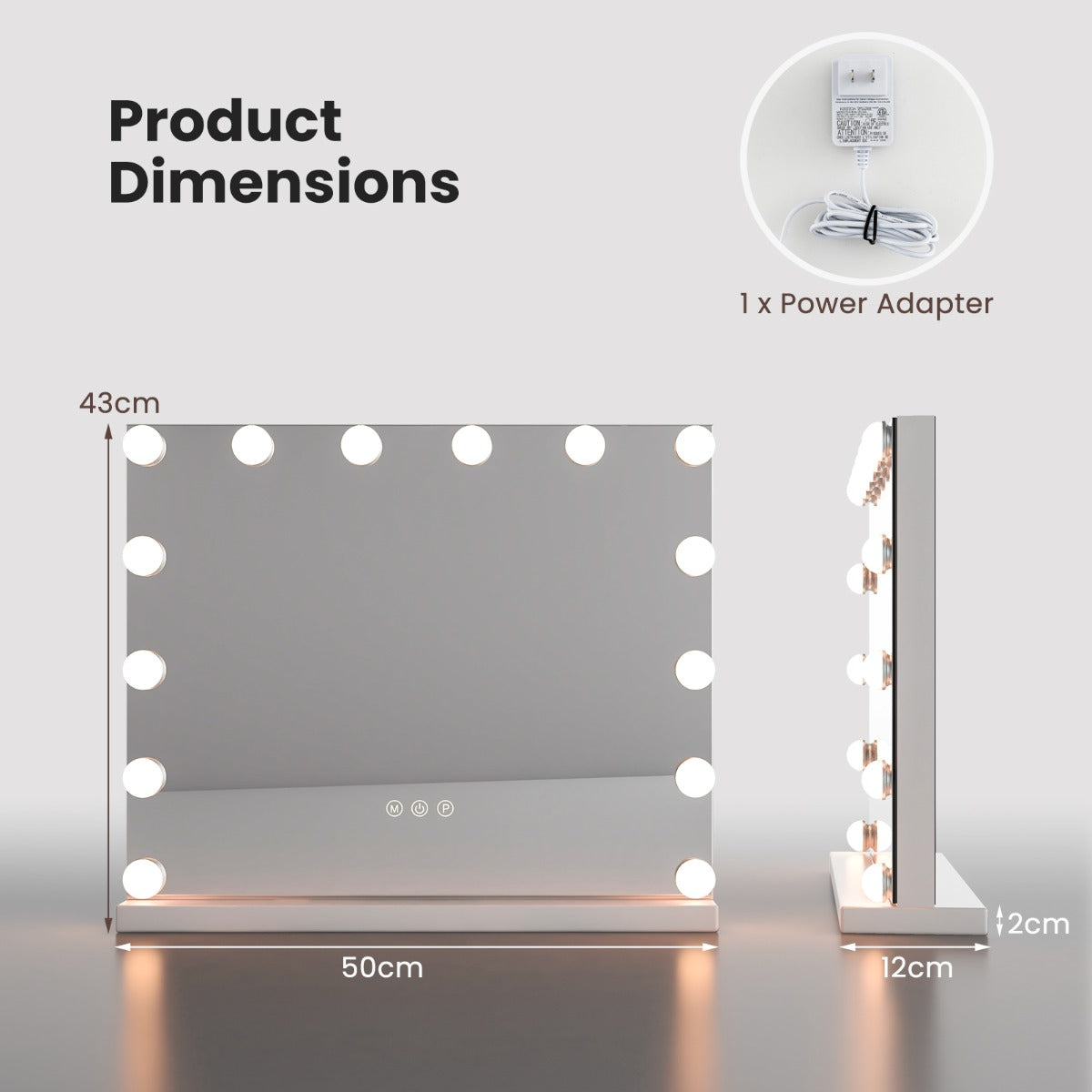 LIVSK Verlichte Make-Upspiegel - 14 LED-Lampen - 5x Vergroting - 3 Kleurmodi - Aanraakbediening - 50 x 12 x 43 cm - Wit