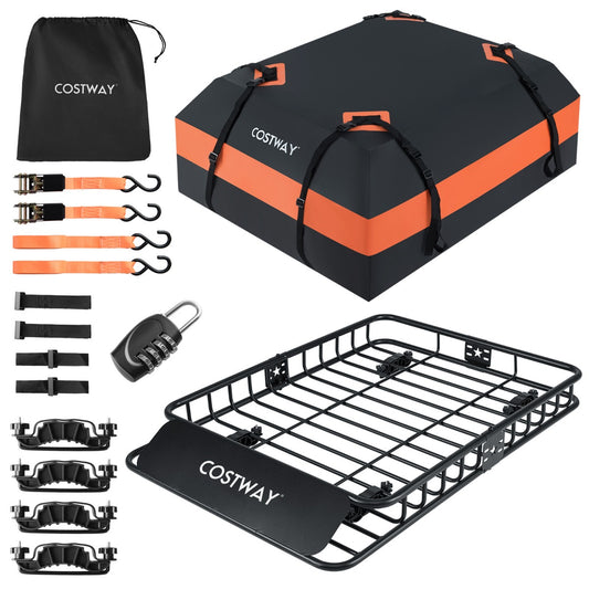 Livsk costway dakdrager zwaar transport 130 x 91 x 17 cm bagagekorf met 425 l waterdichte tas