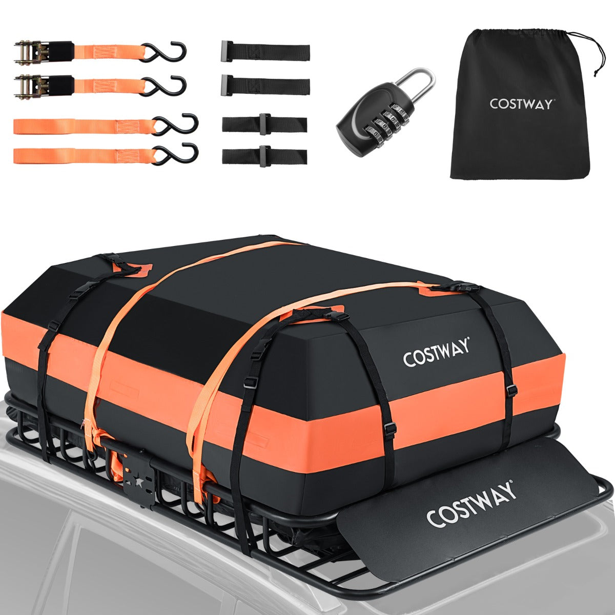 Livsk costway dakdrager zwaar transport 130 x 91 x 17 cm bagagekorf met 425 l waterdichte tas 2