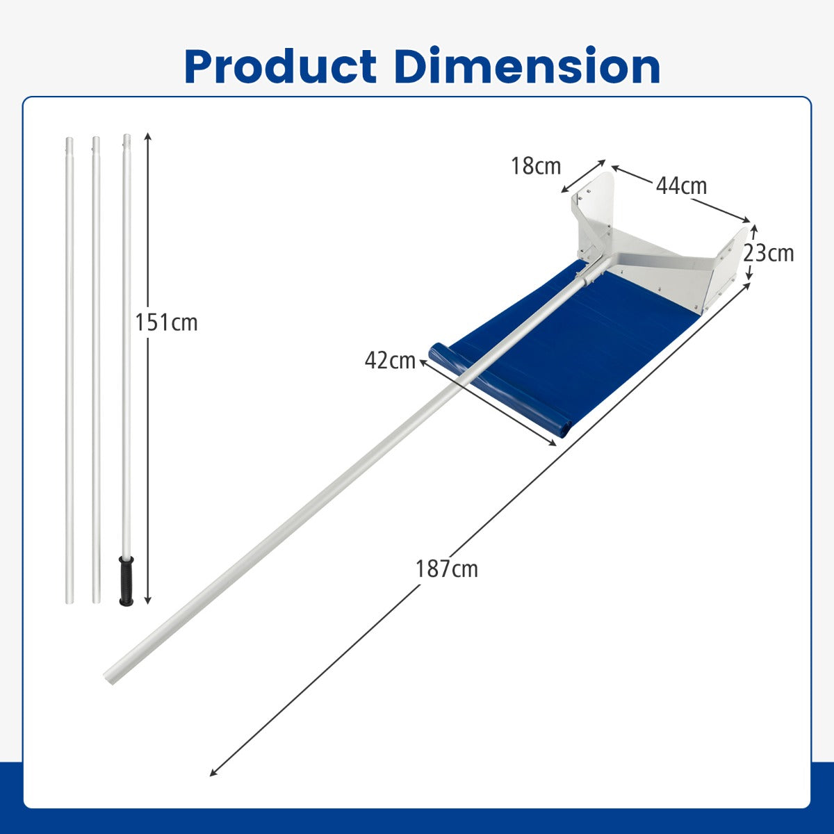 LIVSK Sneeuwhark - Maximaal 624 cm - Aluminium Frame - Antislip Handvat - Brede Snijkop - Veilig en Efficiënt - Zilver