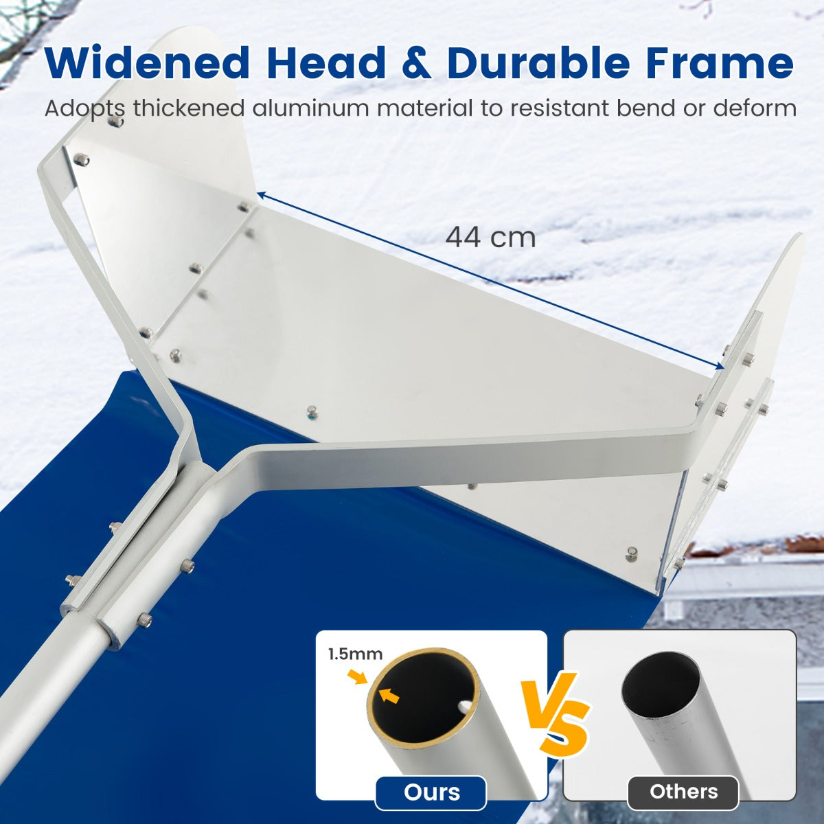 LIVSK Sneeuwhark - Maximaal 624 cm - Aluminium Frame - Antislip Handvat - Brede Snijkop - Veilig en Efficiënt - Zilver