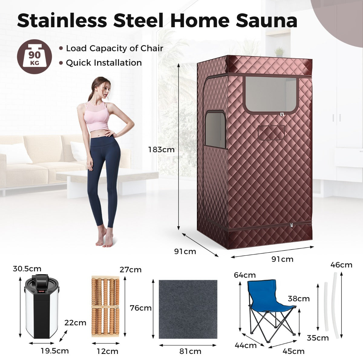 LIVSK Sauna-tent met Stoomgenerator - 3L Capaciteit - 9 Temperatuurinstellingen - Veiligheidsvoorzieningen - Koffie
