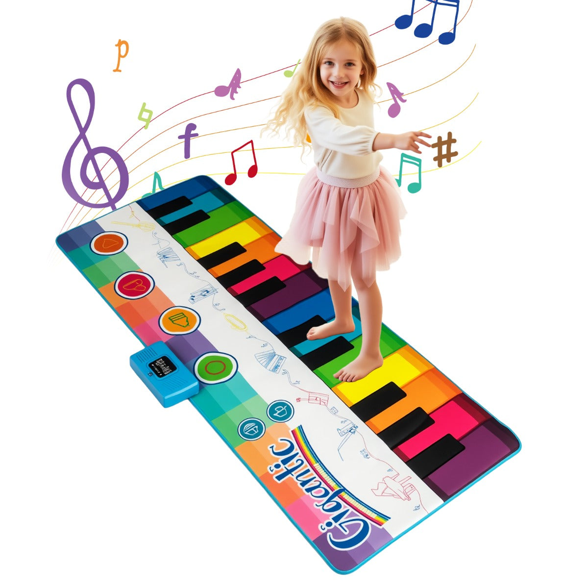 LIVSK Pianomat voor Kinderen - 24 Toetsen - 8 Instrumentgeluiden - Opname- en Afspeelfunctie - Veilig en Duurzaam - 181 x 73 cm -