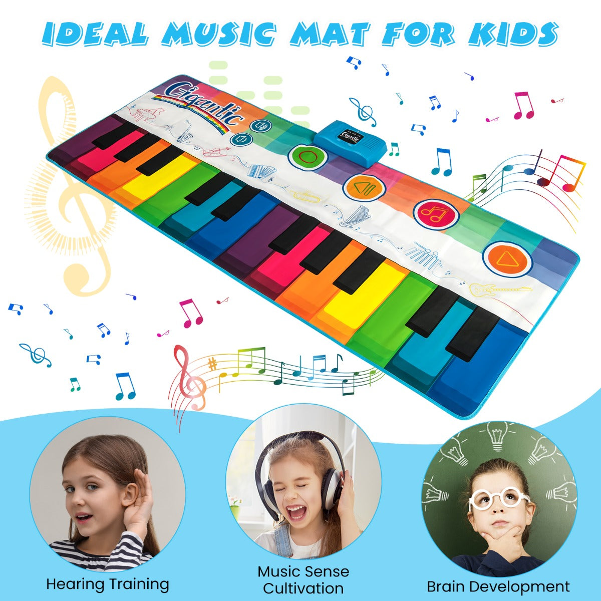 LIVSK Pianomat voor Kinderen - 24 Toetsen - 8 Instrumentgeluiden - Opname- en Afspeelfunctie - Veilig en Duurzaam - 181 x 73 cm -