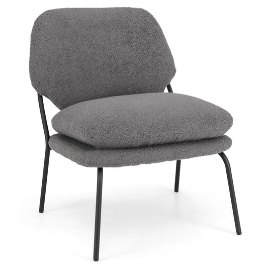 LIVSK Decoratieve Loungestoel van Fleecestof - Hoge Rugleuning - Schuimvulling - Stevig Metaal - Draagvermogen 145 kg - Grijs