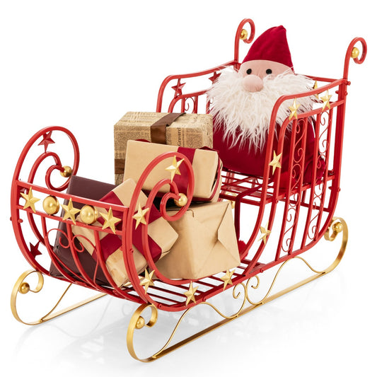 LIVSK Decoratieve Kerstslee met Gouden Sterren - Ruime Opbergruimte - Stevig Metaal - Eenvoudige Montage - 99 x 36 x 61 cm - Rood