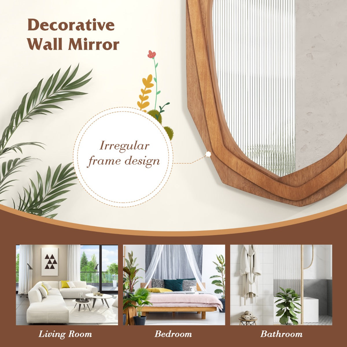 LIVSK Decoratieve Wandspiegel - Onregelmatig Frame - HD-Reflectie - Duurzaam Materiaal - Eenvoudige Installatie - Hout