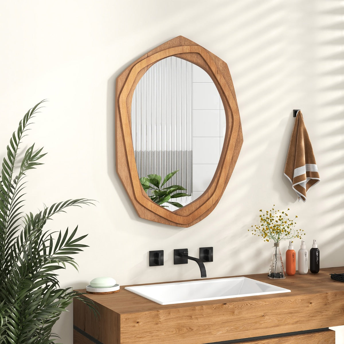 LIVSK Decoratieve Wandspiegel - Onregelmatig Frame - HD-Reflectie - Duurzaam Materiaal - Eenvoudige Installatie - Hout