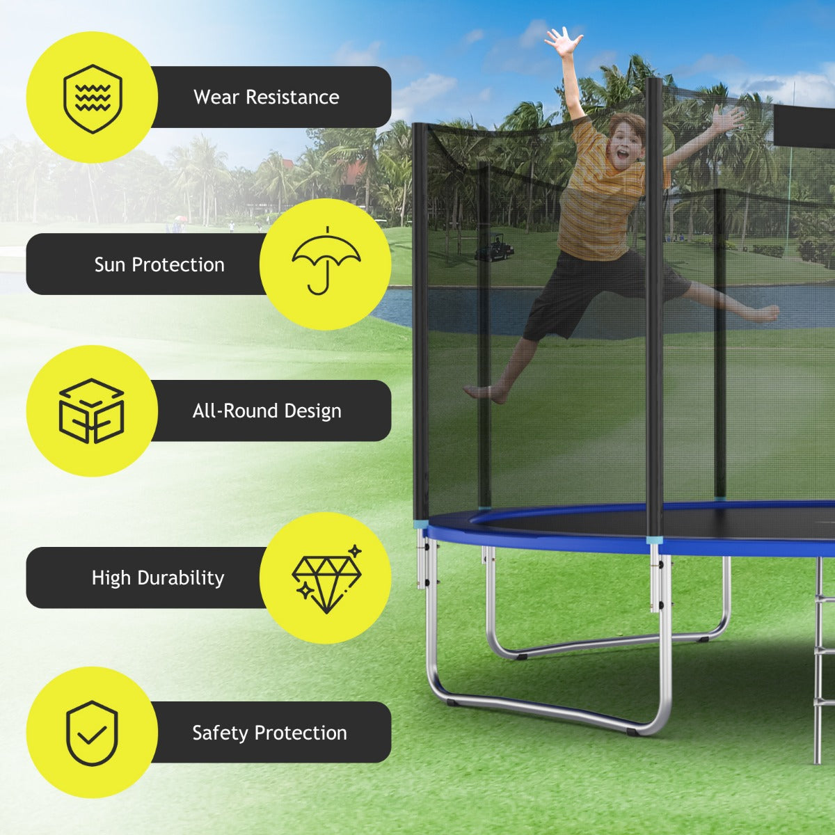 LIVSK Vervangingsnet voor Trampolines - PE-materiaal - Geschikt voor 427 cm - 180 cm Hoog - Dubbel-kopslot - Zwart