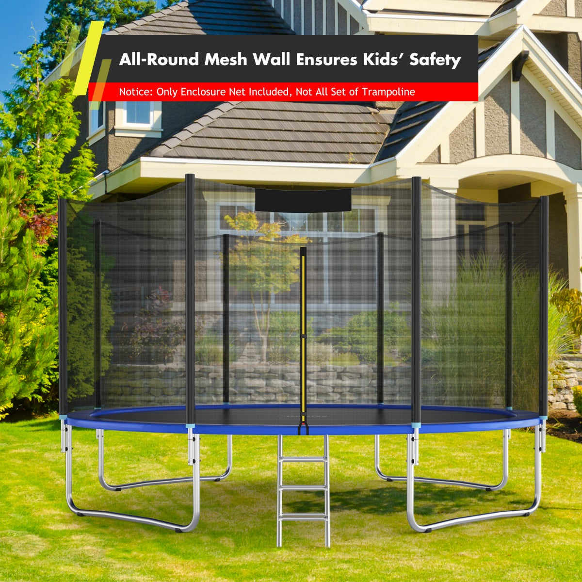 LIVSK Vervangingsnet voor Trampolines - PE-materiaal - Geschikt voor 427 cm - 180 cm Hoog - Dubbel-kopslot - Zwart