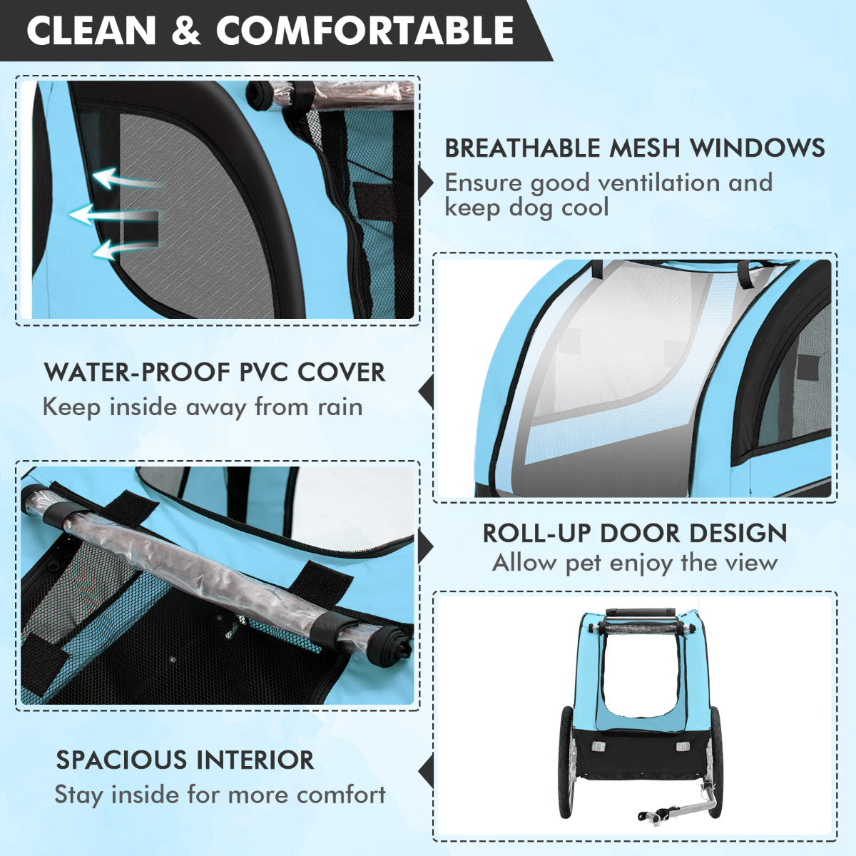 LIVSK Huisdierenfietskar - Duurzaam Oxford Stof - Stalen Frame - Tot 40 kg - Goede Ventilatie - Veiligheidsontwerp - Zwart + Blauw