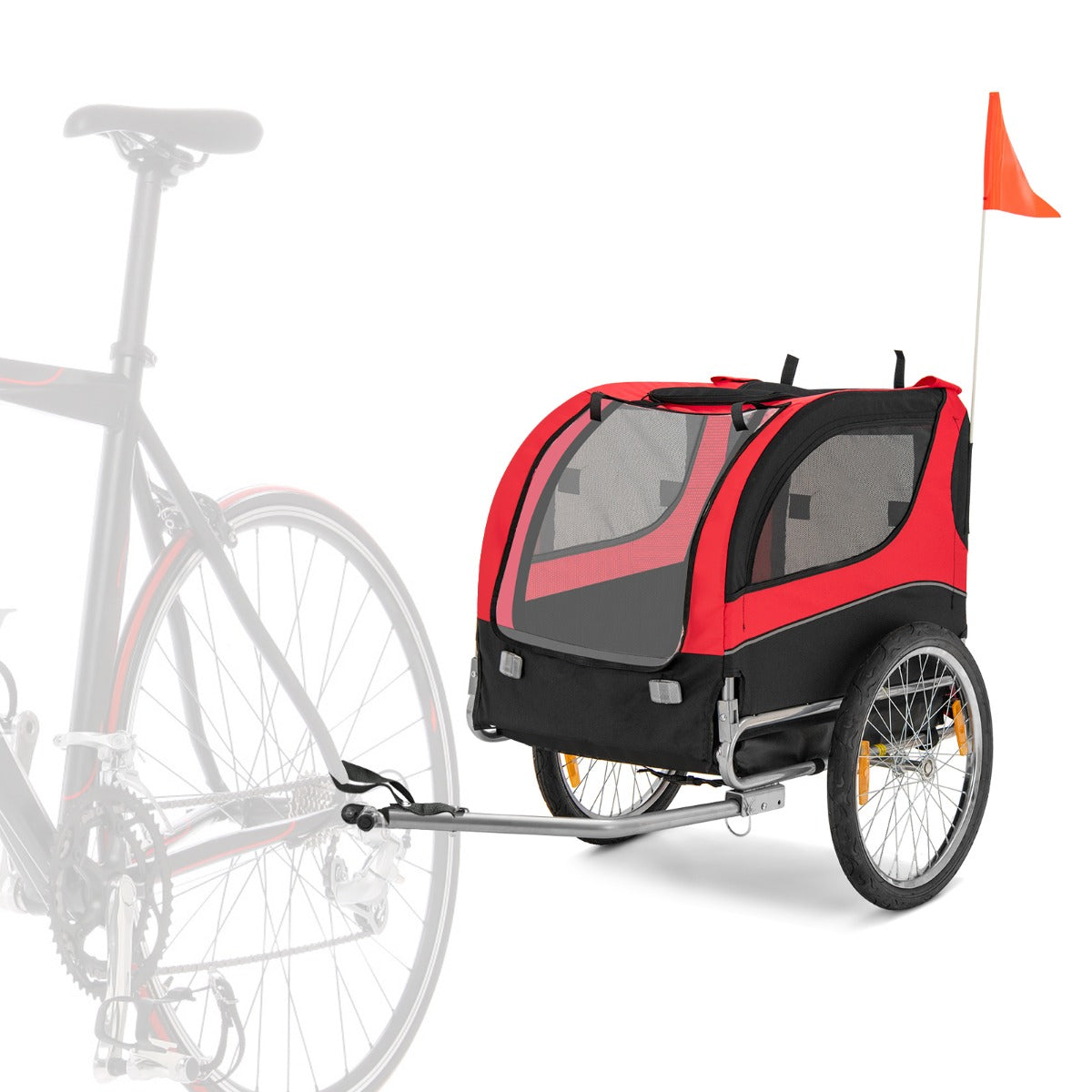 LIVSK Huisdierenfietskar - Ruim en Veilig - Draagvermogen 40 kg - Oxford Stof - Zonnedak en Reflectoren - Zwart/Rood
