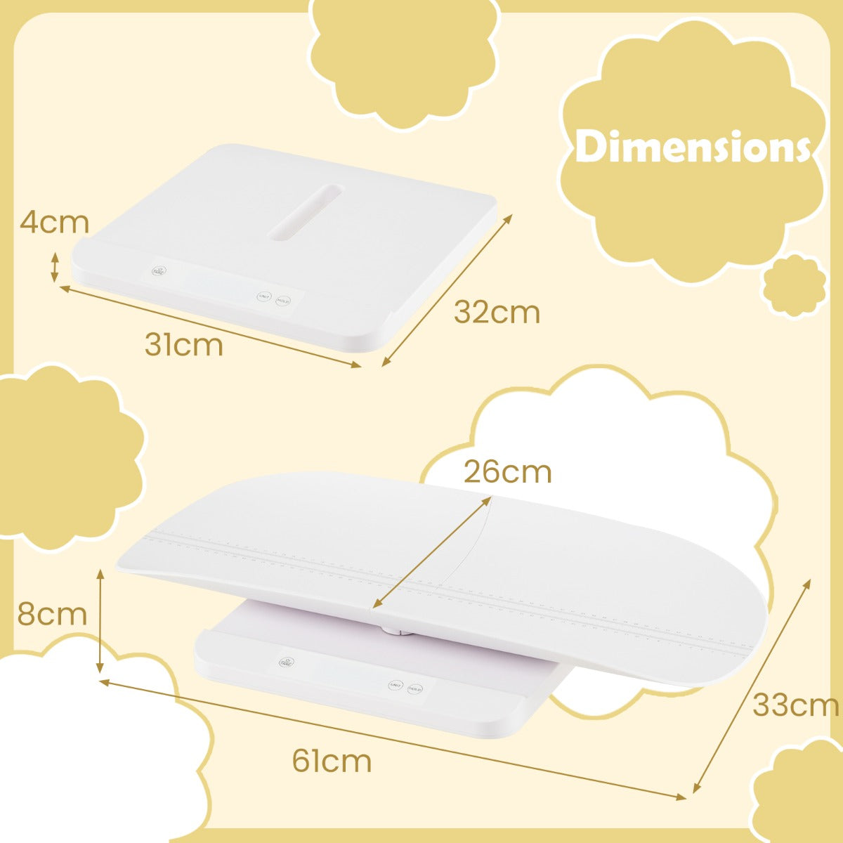 LIVSK Digitale Babyweegschaal - Afneembaar Plateau - LED-display - 50 g tot 150 kg - Groeitracking - Wit