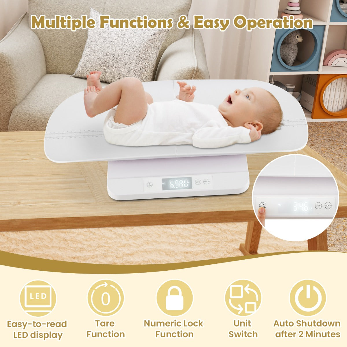 LIVSK Digitale Babyweegschaal - Afneembaar Plateau - LED-display - 50 g tot 150 kg - Groeitracking - Wit