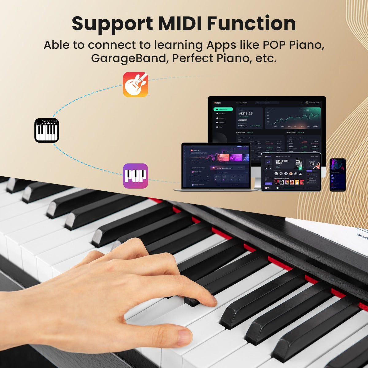 LIVSK Digitale Piano - 88 Gewogen Toetsen - 128 Ritmes en Tonen - Duetfunctie - USB-MIDI - Zwart