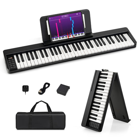 LIVSK Draagbare Digitale Piano - 61 Halfgewogen Toetsen - Bluetooth - Inclusief Pianotas en Pedaal - Lichtgewicht - Zwart