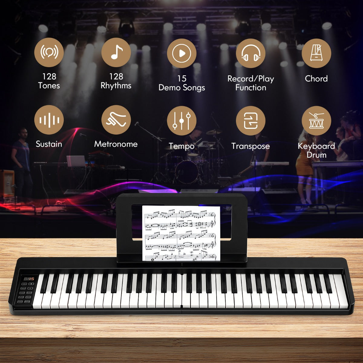 LIVSK Draagbare Digitale Piano - 61 Halfgewogen Toetsen - Bluetooth - Inclusief Pianotas en Pedaal - Lichtgewicht - Zwart