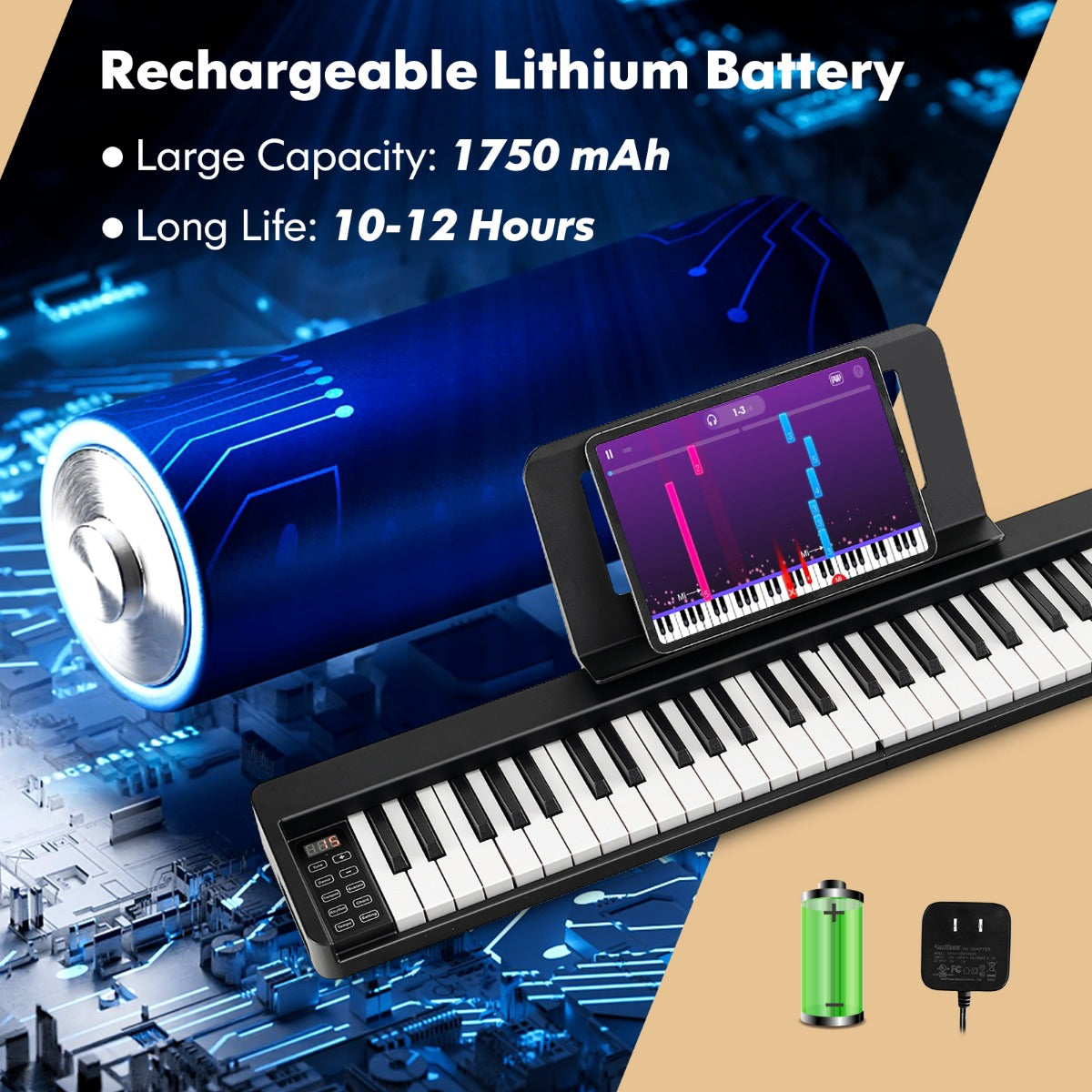 LIVSK Draagbare Digitale Piano - 61 Halfgewogen Toetsen - Bluetooth - Inclusief Pianotas en Pedaal - Lichtgewicht - Zwart