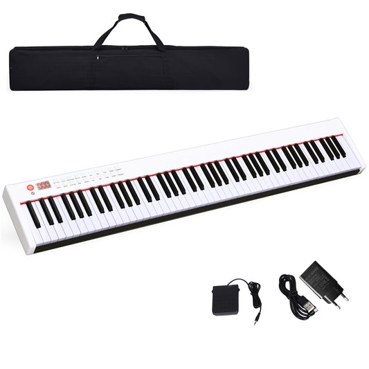 LIVSK Digitale Piano - 88 Toetsen met Gewicht - 128 Ritmes en 128 Tonen - Draagbaar - Inclusief Tas en Pedaal - Wit