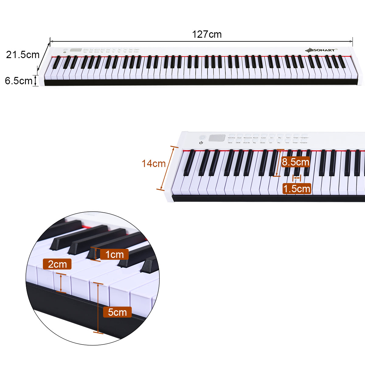 LIVSK Digitale Piano - 88 Toetsen met Gewicht - 128 Ritmes en 128 Tonen - Draagbaar - Inclusief Tas en Pedaal - Wit