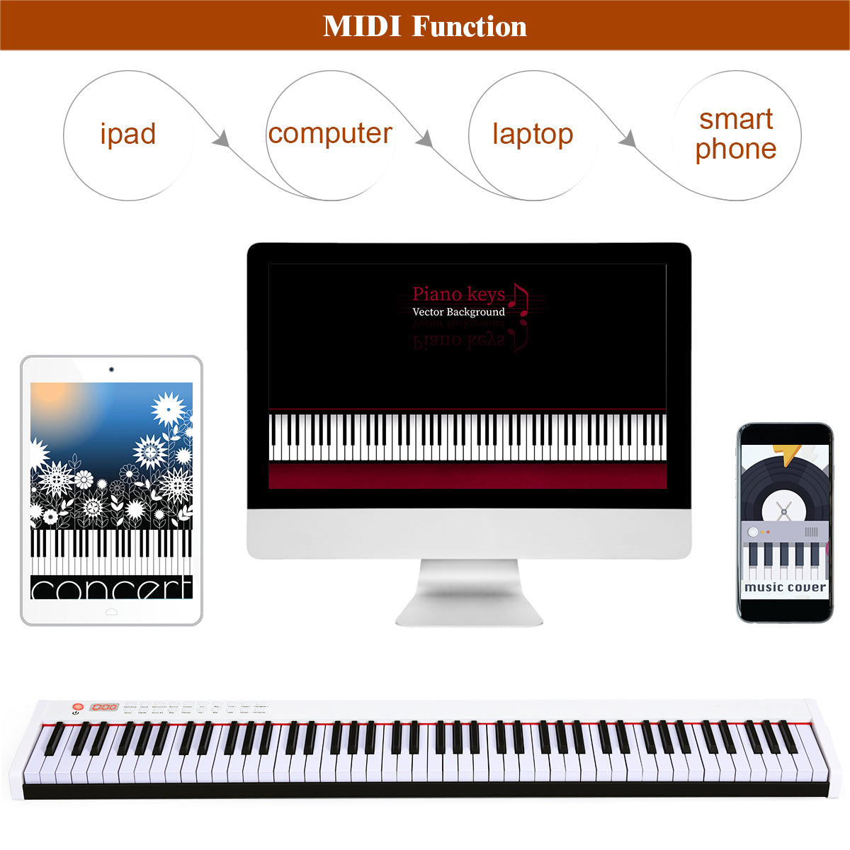 LIVSK Digitale Piano - 88 Toetsen met Gewicht - 128 Ritmes en 128 Tonen - Draagbaar - Inclusief Tas en Pedaal - Wit