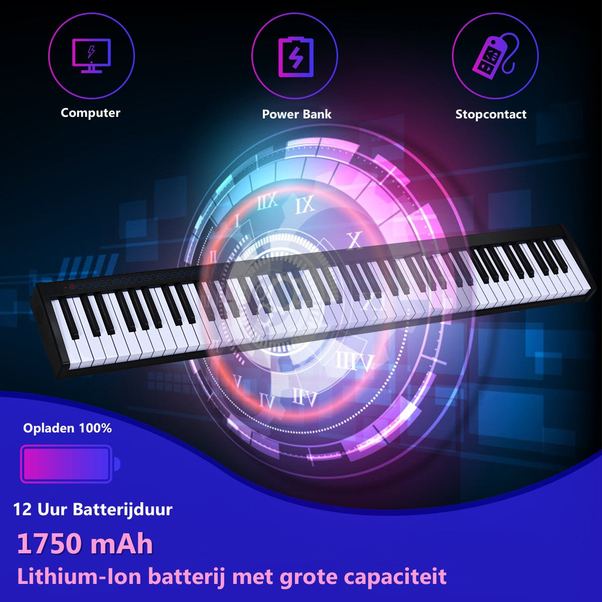 LIVSK Digitale Piano 88 Toetsen - Draagbare Tas - Dynamische Aanpassing - Bluetooth - Rijke Functionaliteit - Zwart + Wit