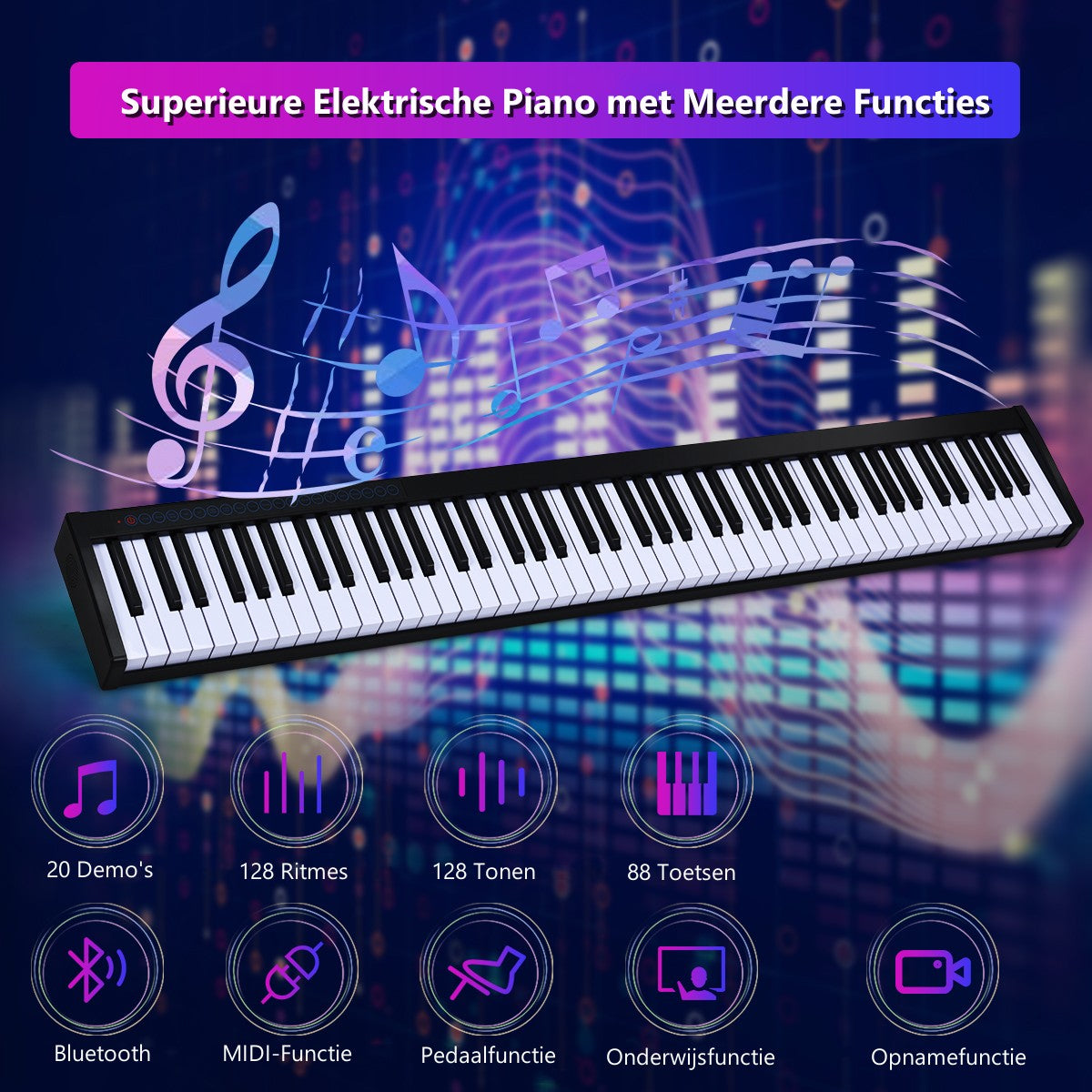 LIVSK Digitale Piano 88 Toetsen - Draagbare Tas - Dynamische Aanpassing - Bluetooth - Rijke Functionaliteit - Zwart + Wit