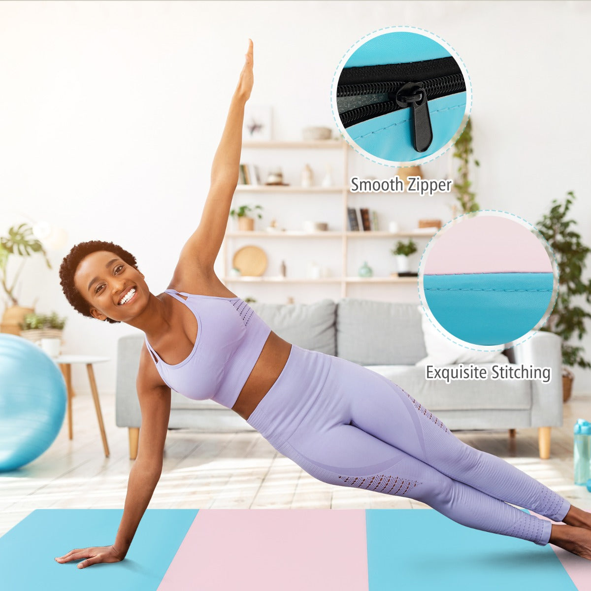 Livsk costway dikke opvouwbare gymnastiekmat schuim en pu trainingsmat met handgrepen voor gymnasten training yoga 240x116x5 cm blauw roze 5