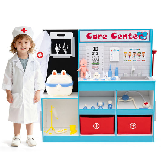Livsk costway doktersspeelset houten medisch centrum met 29 medische accessoires blauw