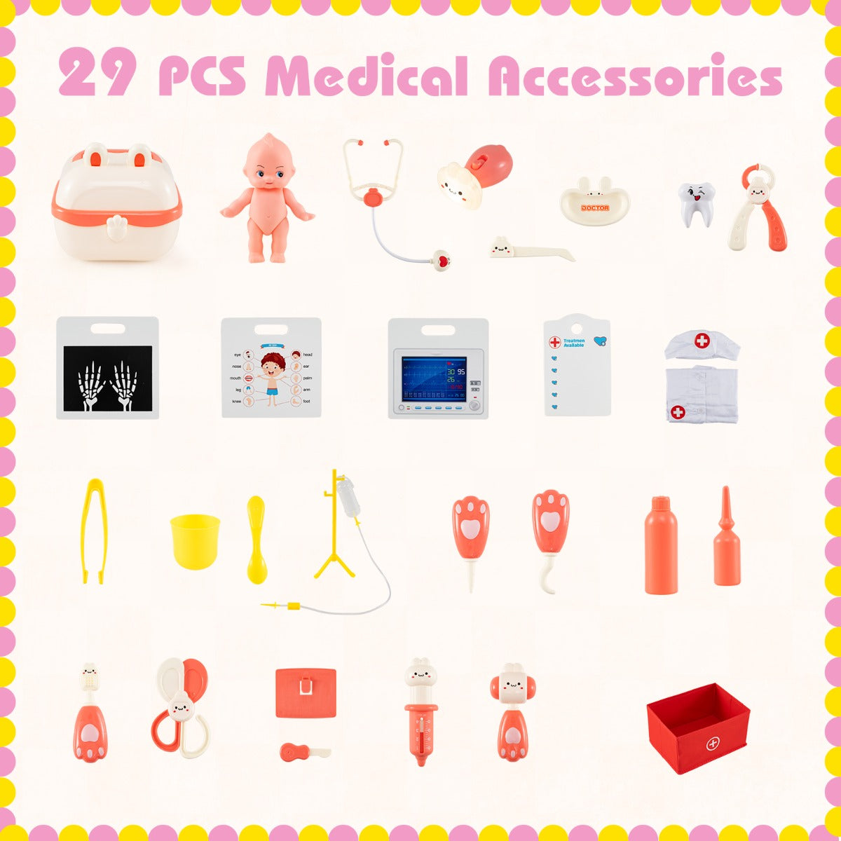 Livsk costway doktersspeelset houten medisch centrum met 29 medische accessoires roze 3