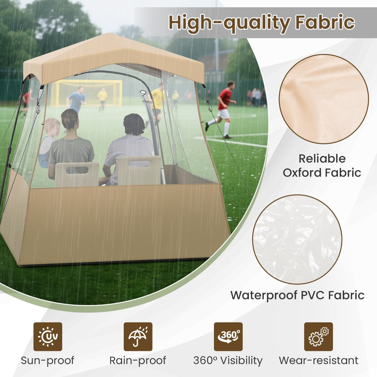 LIVSK Doorzichtige Pop-up Campingtent - Weerbestendig Oxford - Inclusief Draagtas en Accessoires - 160 x 160 x 176 cm - Bruin
