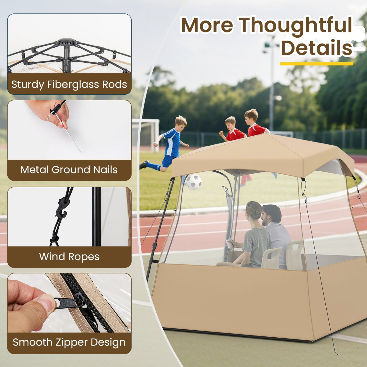 LIVSK Doorzichtige Pop-up Campingtent - Weerbestendig Oxford - Inclusief Draagtas en Accessoires - 160 x 160 x 176 cm - Bruin