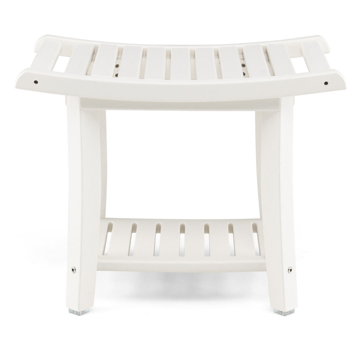 LIVSK Douchebank - Waterdicht HDPE - Ergonomisch Ontwerp - 2 Lagen Opbergruimte - Draagvermogen 150 kg - 60,5 x 34 x 48 cm - Wit