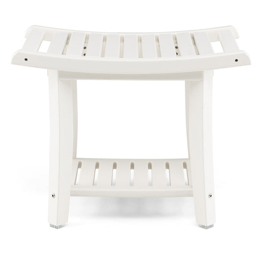 LIVSK Douchebank - Waterdicht HDPE - Ergonomisch Ontwerp - 2 Lagen Opbergruimte - Draagvermogen 150 kg - 60,5 x 34 x 48 cm - Wit