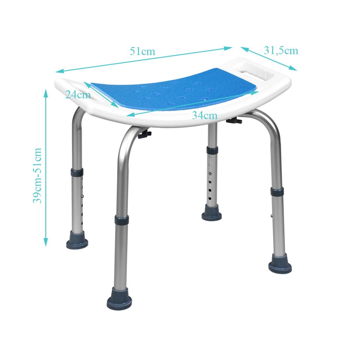 LIVSK Douchekruk - Verstelbaar van 39 cm tot 51 cm - Antislip en Lichtgewicht - Ergonomisch Design - Draagt tot 150 kg - Blauw +