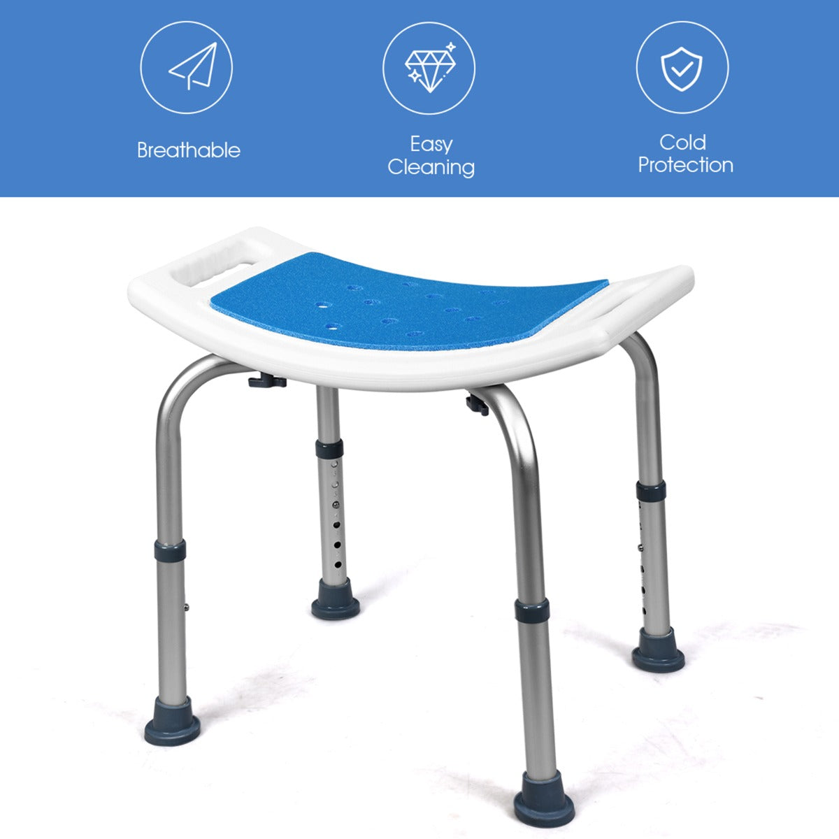 LIVSK Douchekruk - Verstelbaar van 39 cm tot 51 cm - Antislip en Lichtgewicht - Ergonomisch Design - Draagt tot 150 kg - Blauw +