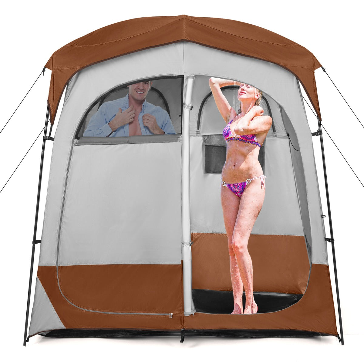 LIVSK Douchetent met Afneembare Regenkap - 2 Kamers - Binnendeur - Handige Opbergruimte - Weerbestendig - 210 x 107 x 210 cm -