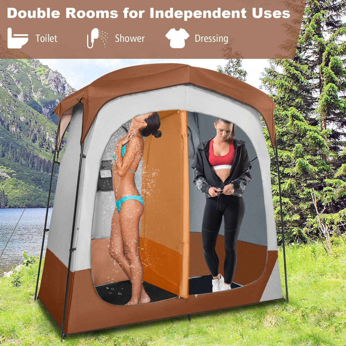 LIVSK Douchetent met Afneembare Regenkap - 2 Kamers - Binnendeur - Handige Opbergruimte - Weerbestendig - 210 x 107 x 210 cm -
