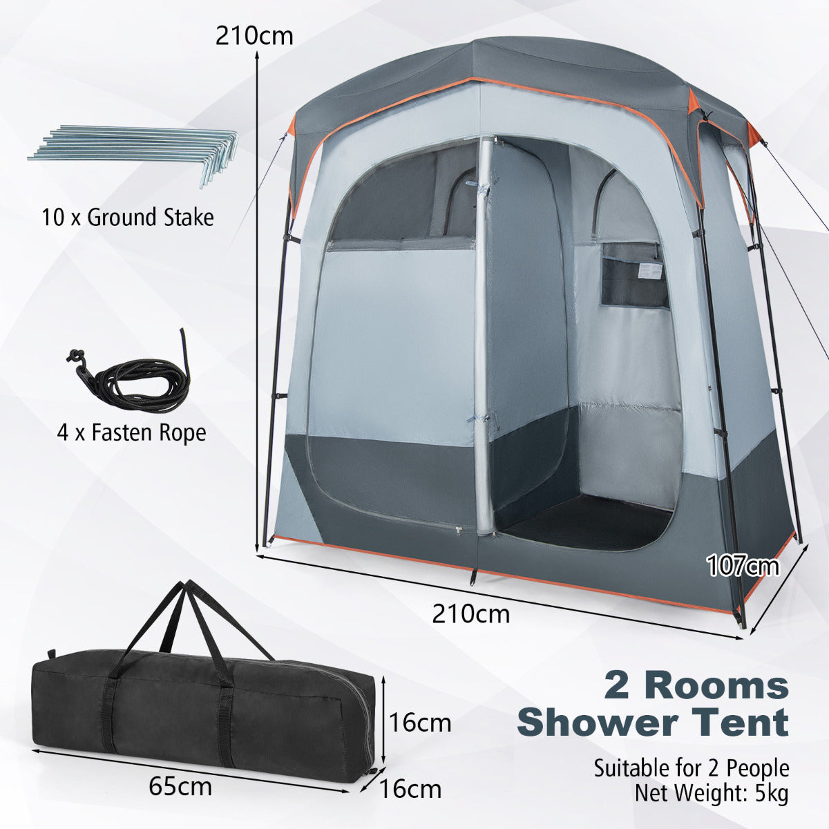 LIVSK Omkleedtent met Afneembare Regenbescherming - Privacy voor Douchen en Omkleden - Ruimte voor 2 Personen - 210 x 106 x 210