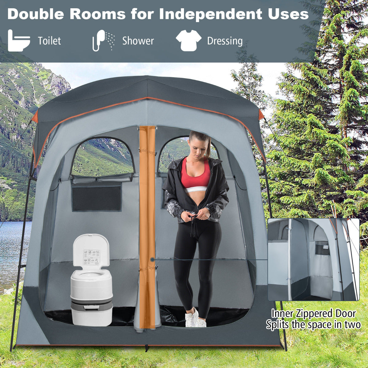 LIVSK Omkleedtent met Afneembare Regenbescherming - Privacy voor Douchen en Omkleden - Ruimte voor 2 Personen - 210 x 106 x 210