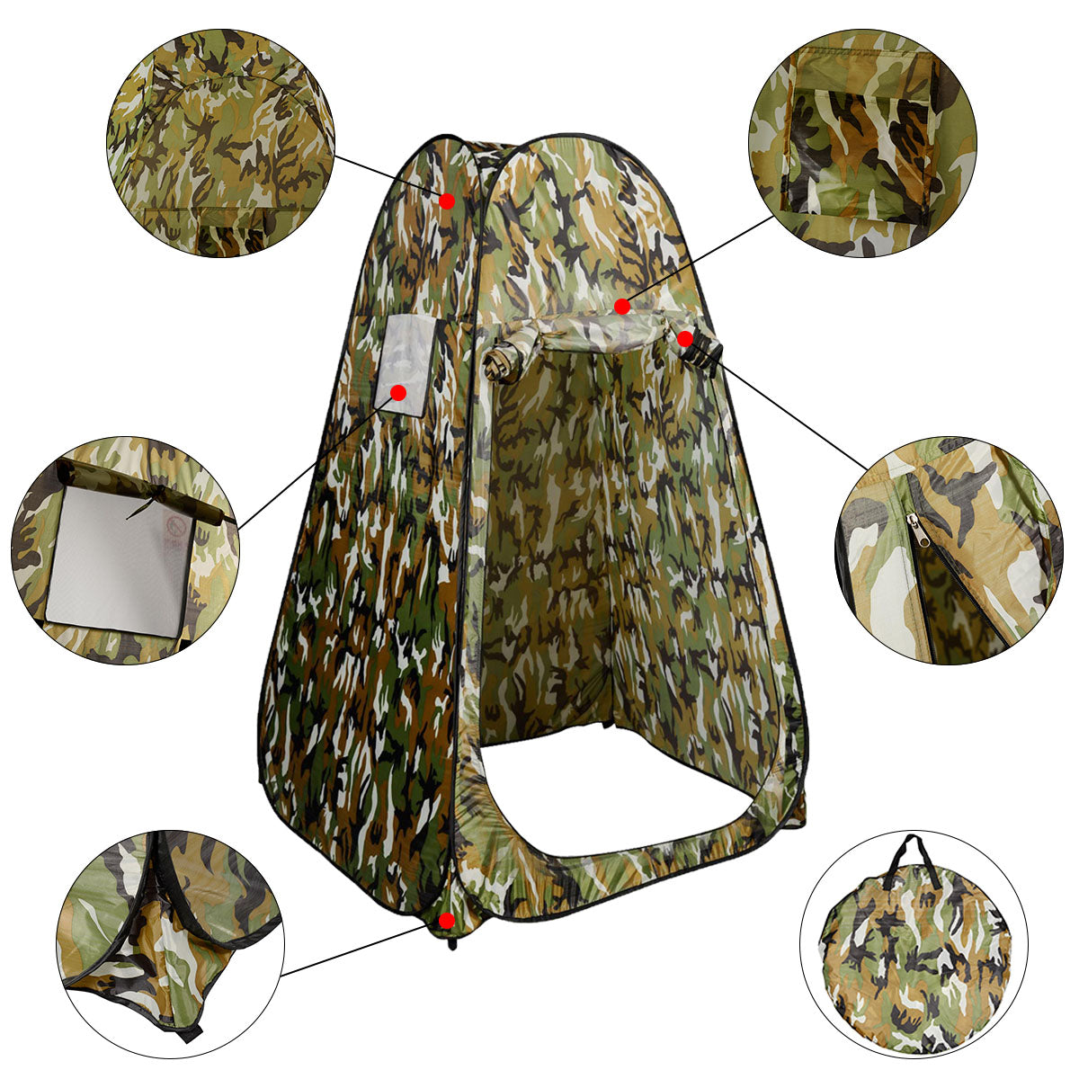 LIVSK Pop-up Douchetent - Waterdicht 190T Polyester - Inclusief Haringen en Draagtas - Ruimte voor 1 Persoon - Fleck-Camouflage
