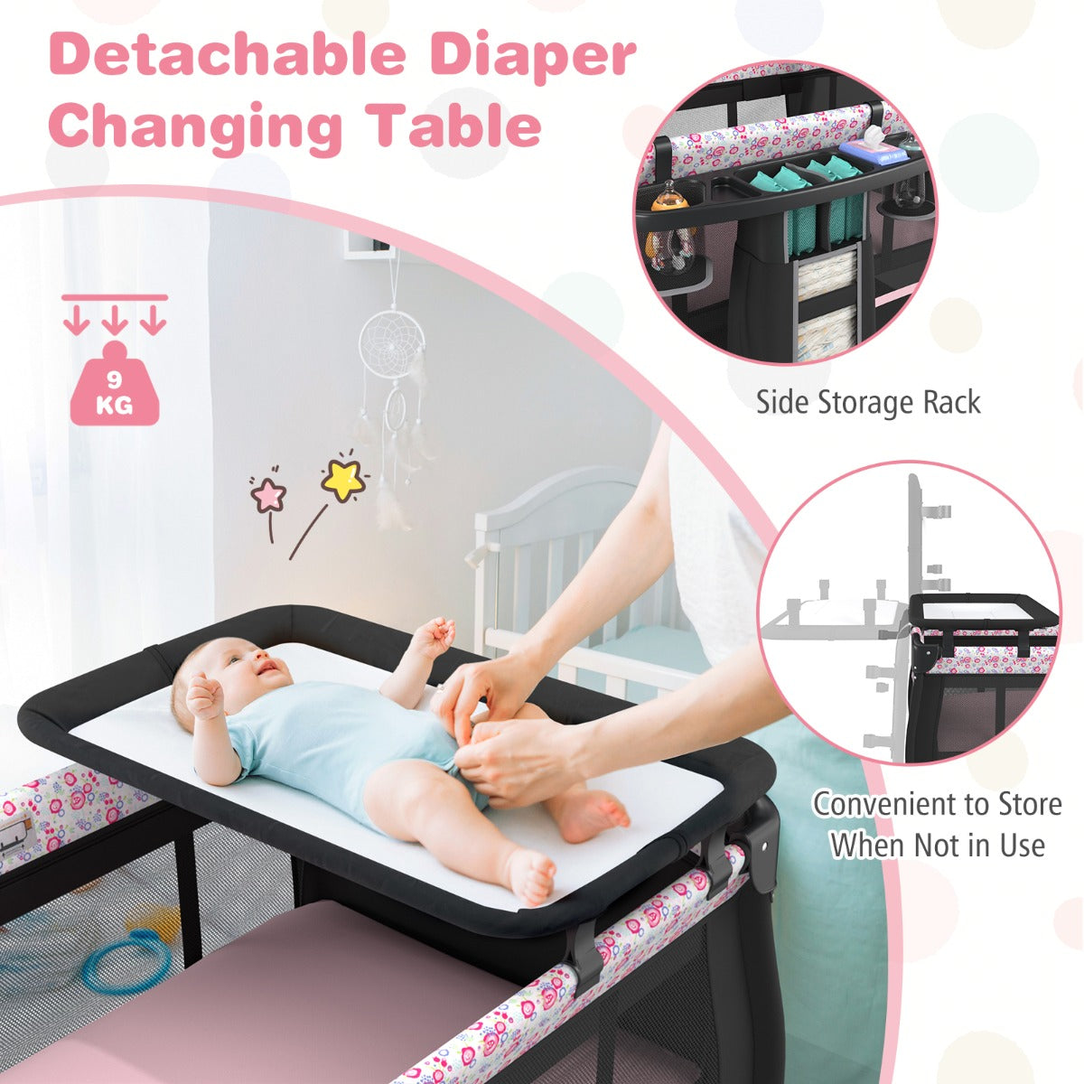 LIVSK 4-in-1 Babybedje - Verstelbaar Dak - Muziekdoosje - Opbergrekje - Draagbaar - Tot 15 kg - Zwart/Grijs
