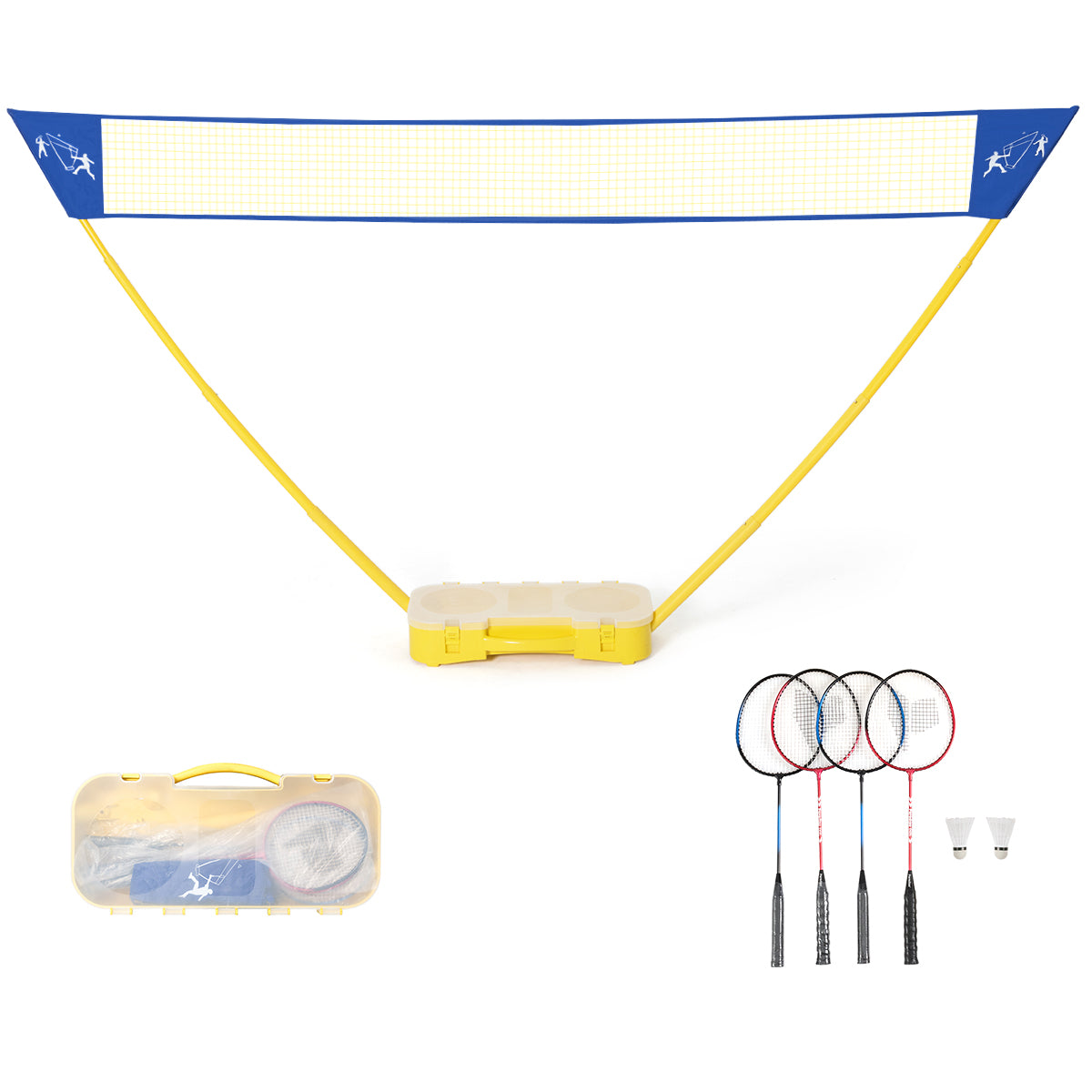 LIVSK Draagbare Badmintonset - Snelle Opstelling - Duurzaam Net en Rackets - Voor Binnen en Buiten - 3m x 1,5m - Geel en Blauw