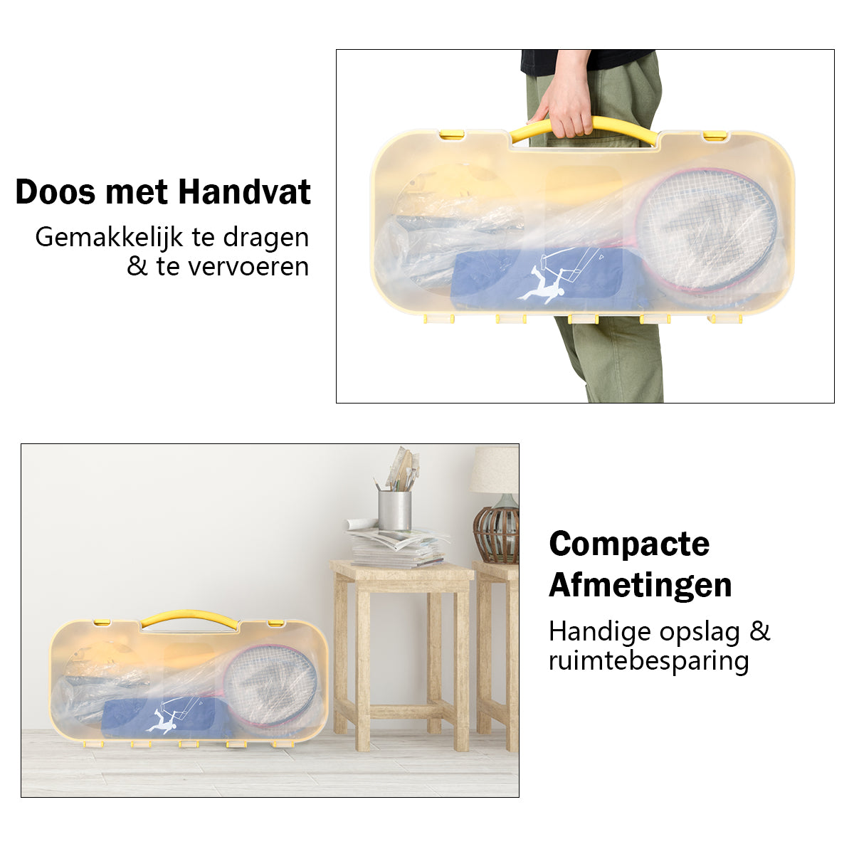 LIVSK Draagbare Badmintonset - Snelle Opstelling - Duurzaam Net en Rackets - Voor Binnen en Buiten - 3m x 1,5m - Geel en Blauw