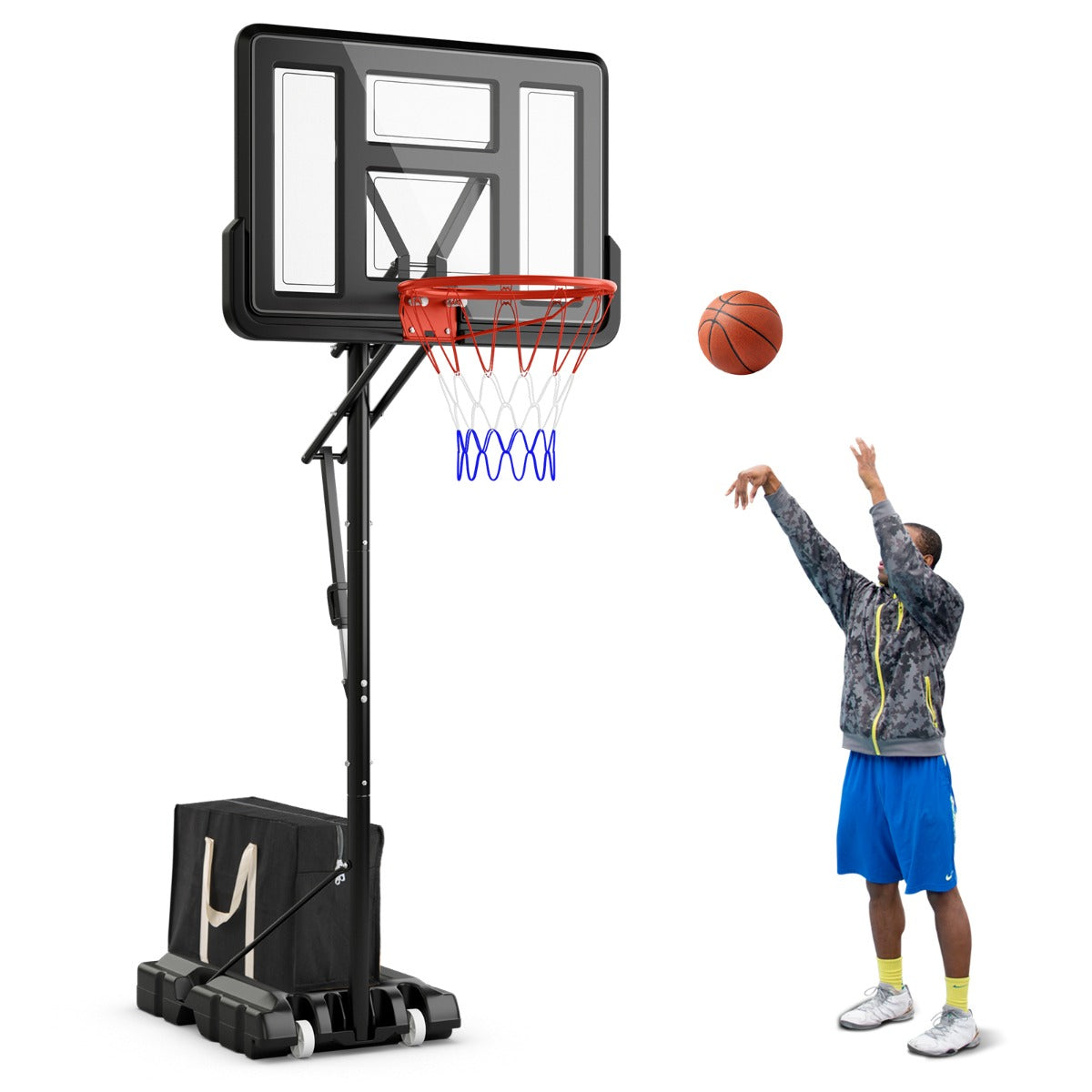 Livsk costway draagbaar basketbalpaalsysteem basketbalpaal voor binnen en buiten in hoogte verstelbaar tussen 240 en 305 centimeter