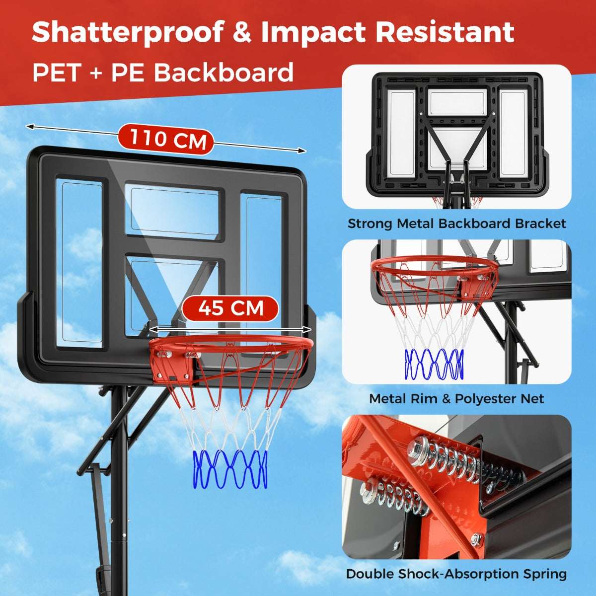 Livsk costway draagbaar basketbalpaalsysteem basketbalpaal voor binnen en buiten in hoogte verstelbaar tussen 240 en 305 centimeter 3
