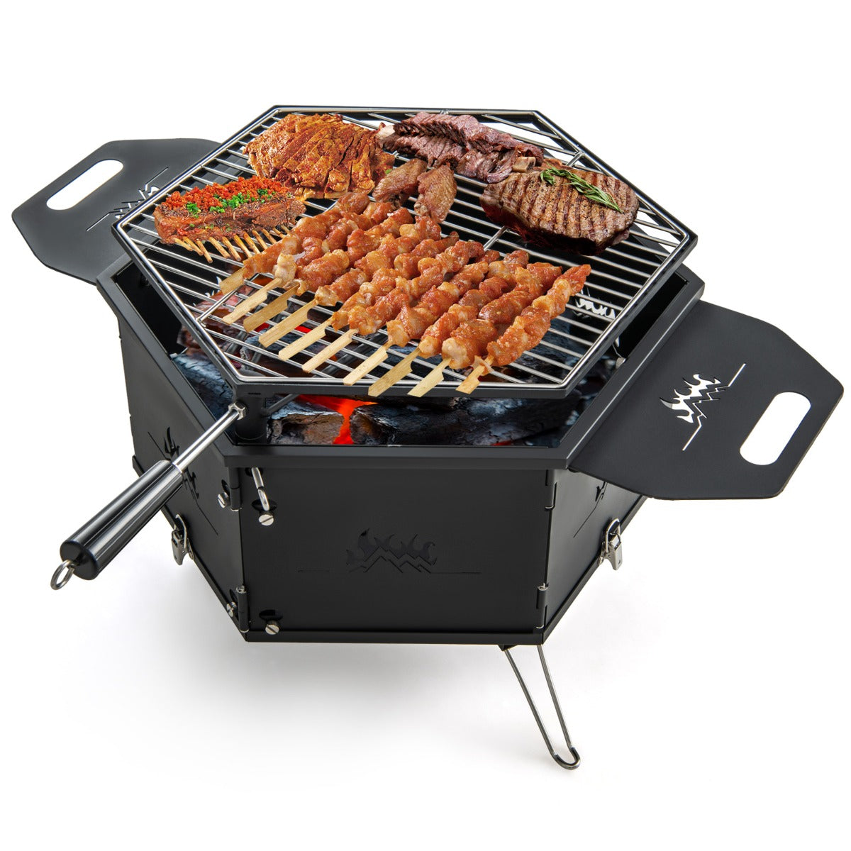 LIVSK 3-in-1 Houtskoolfornuis - Inklapbaar - Duurzaam Koolstofstaal - Draagbaar - Voor Grillen en Koken - Zwart