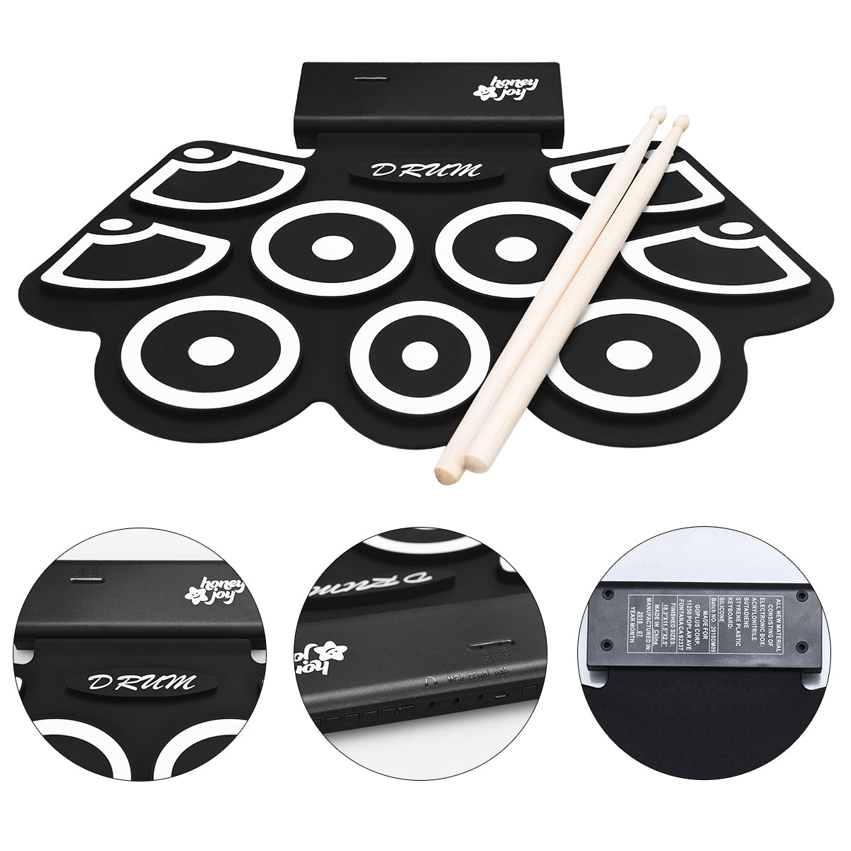 LIVSK Digitale Drumset - 7 Drumgeluiden - Bluetooth en USB - Opvouwbaar - Inclusief Voetpedalen - Draagbaar - Zwart